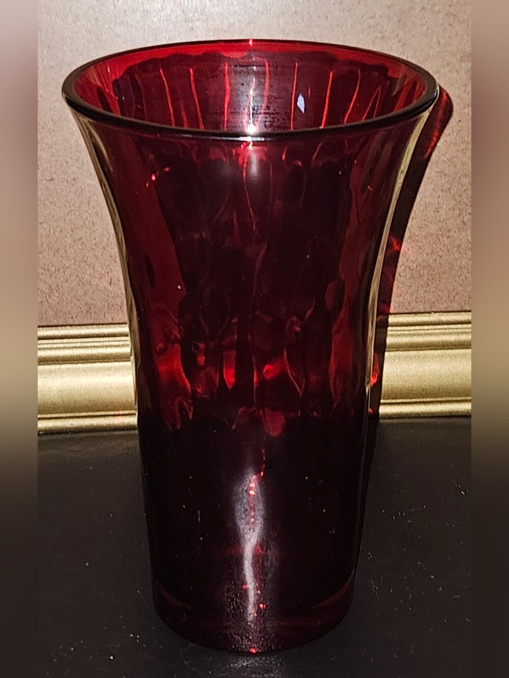 Vintage Beautiful Ruby Red Heavy Libbey Vase 8" Tall